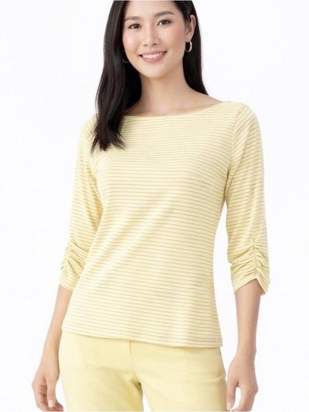 The Limited Light Yellow Striped 3/4 Sleeve Top